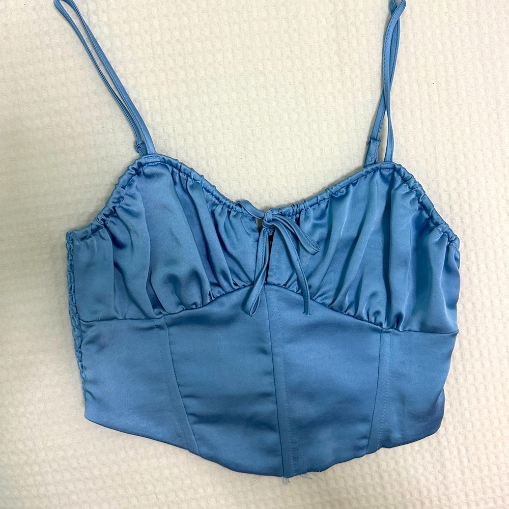 Corset Light Blue Silk Top